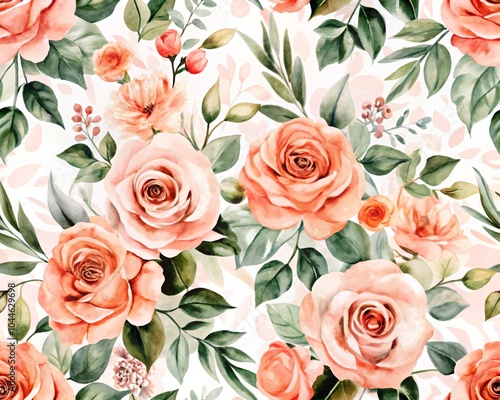 seamless pattern flat watercolor peonies and foliage bright vibrant colors. A seamless pattern of abstract roses and flowers painted in watercolor. A floral wallpaper pattern in watercolor.