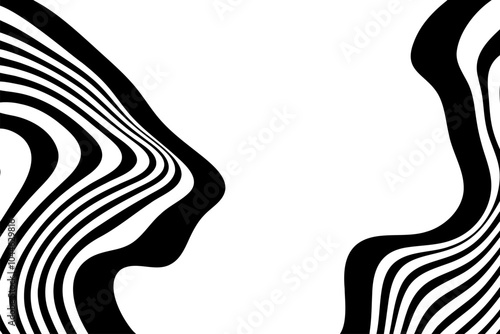 Black on white abstract perspective line wave stripes with 3d dimensional effect isolated on black. Eps 10