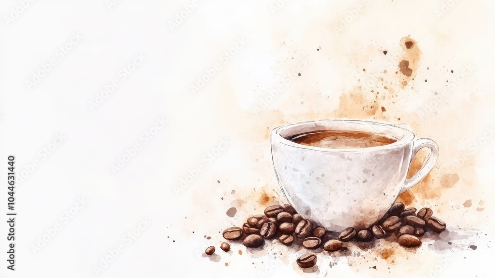 Obraz premium Artistic set of vector coffee beans and coffee cup drinks isolated on white background,hand-drawn vector,hot coffee drinks,cafe shop,modern flat design,Fashionable and cute coffee motif concept.