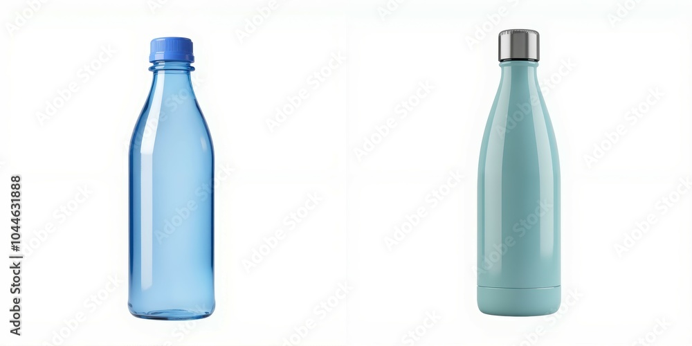 Two stylish water bottles on white background Two stylish water bottles on white background