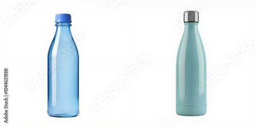 Two stylish water bottles on white background