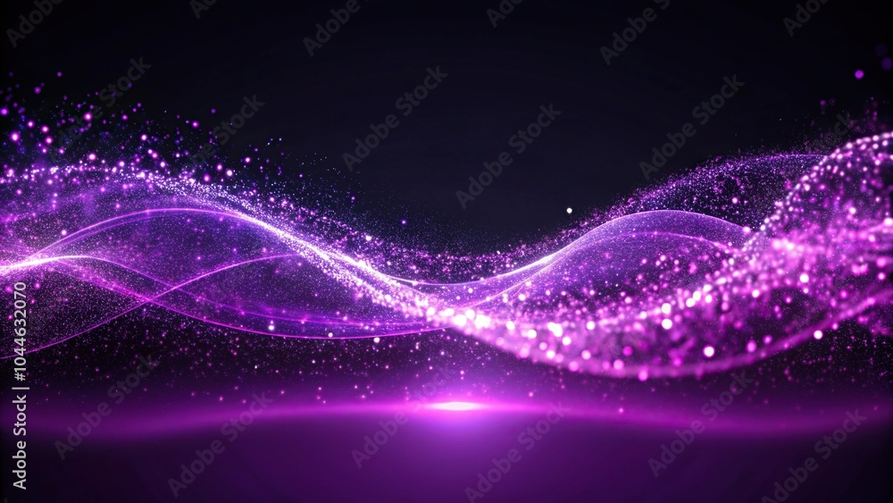 Fototapeta premium Symmetrical abstract purple glowing particles flowing in a wave pattern against a dark background