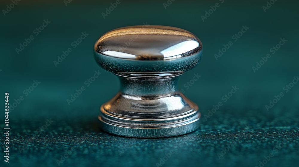 Metallic door handle knob on green textured surface, macro photography Metallic door handle knob on green textured surface, macro photography