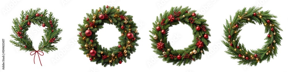 Various festive wreaths on white background Various festive wreaths on white background