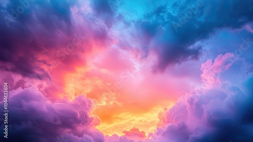 A stunning display of colorful clouds at sunset, blending hues of pink, purple, and blue in a vibrant sky.