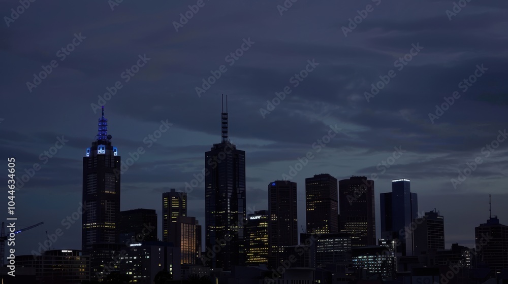 Fototapeta premium City Skyline at Dusk with Harsh Contrasts