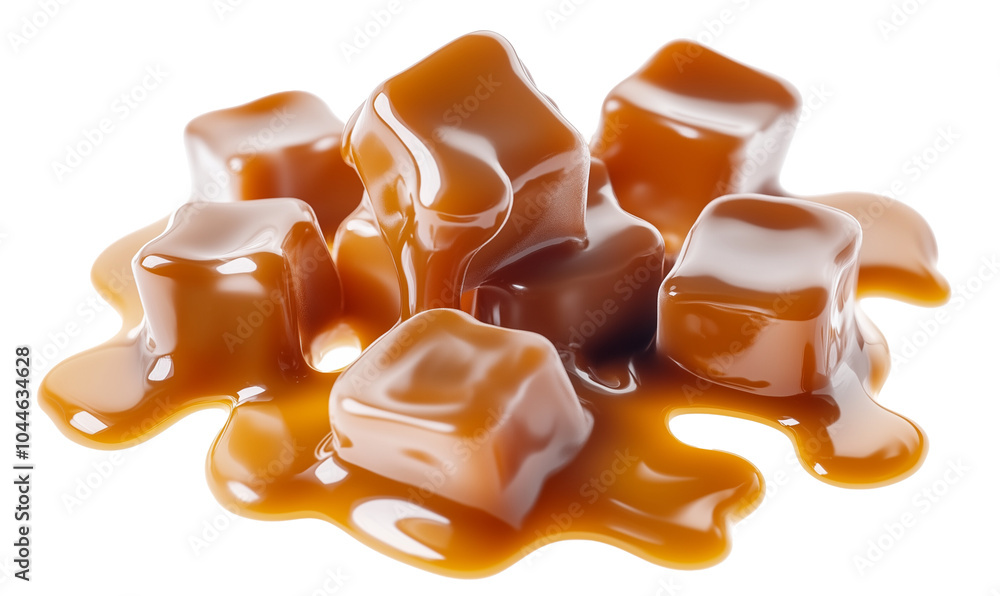 Caramel candies with caramel sauce isolated on transparent background Caramel candies with caramel sauce isolated on transparent background