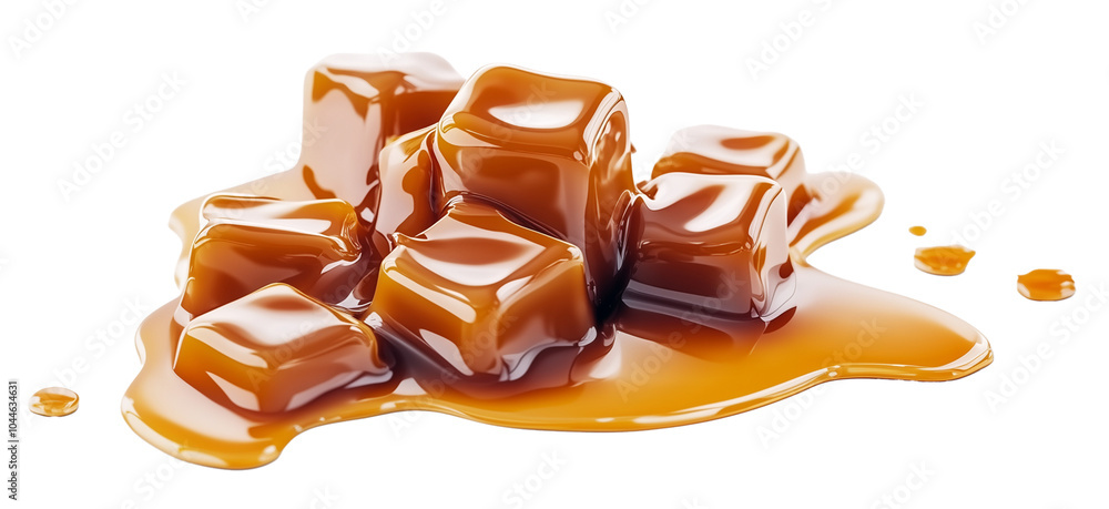 Caramel candies with caramel sauce isolated on transparent background Caramel candies with caramel sauce isolated on transparent background