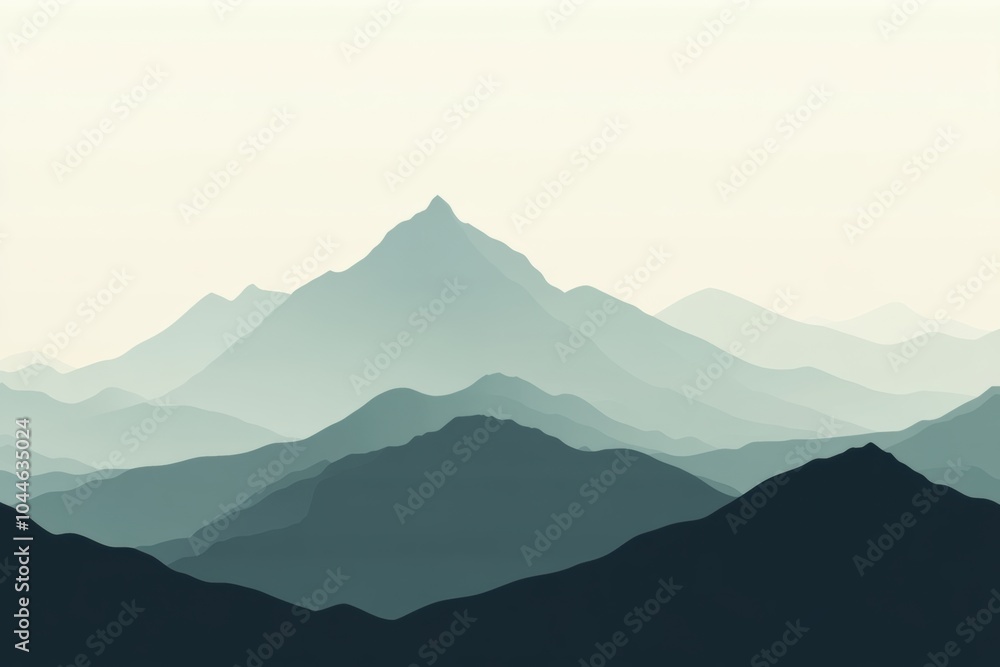 Naklejka premium A serene silhouette of layered mountains emerges against a muted sky, evoking a sense of adventure and unspoiled nature. Generative AI