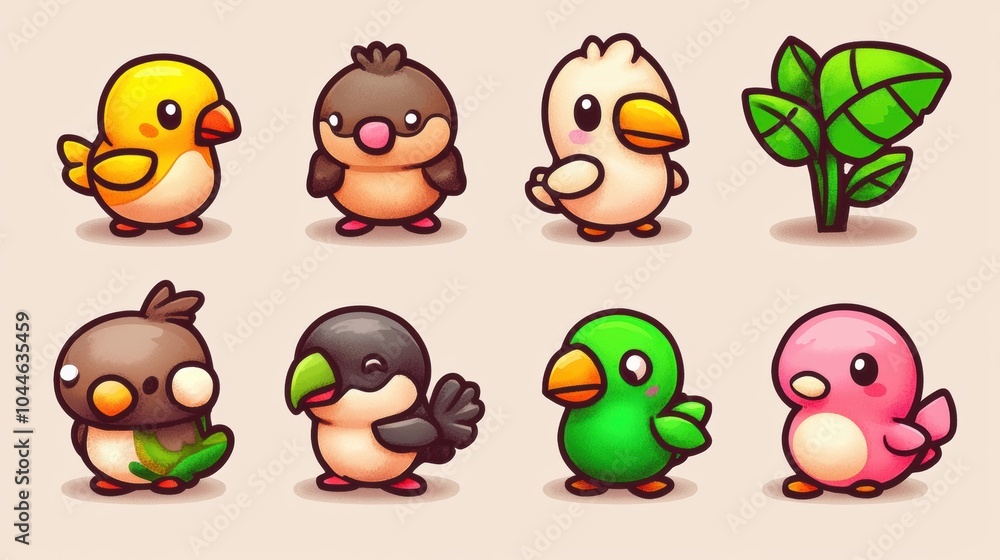 Obraz premium Cute Cartoon Animals and Nature Symbols Collection