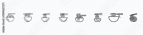 Bowl of noodles with a pair of chopsticks icon thin line , Bowl of noodle with chopsticks, spaghetti with fork icon, Noodle Icon Isolated on White Background