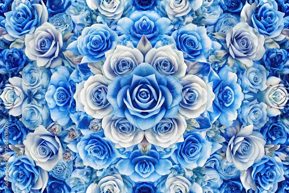 Symmetrical blue and white roses pattern design Symmetrical blue and white roses pattern design
