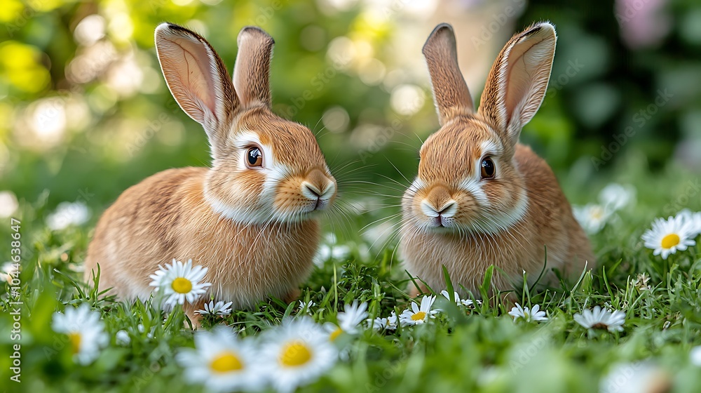 Playful Brown Rabbit Nibbling Fresh Green Grass Playful Brown Rabbit Nibbling Fresh Green Grass