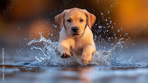 Playful Labrador Puppy Splashing in Water