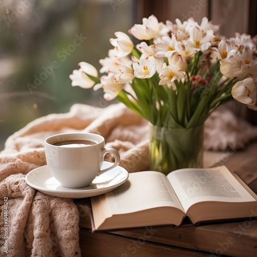 cup of coffee and book