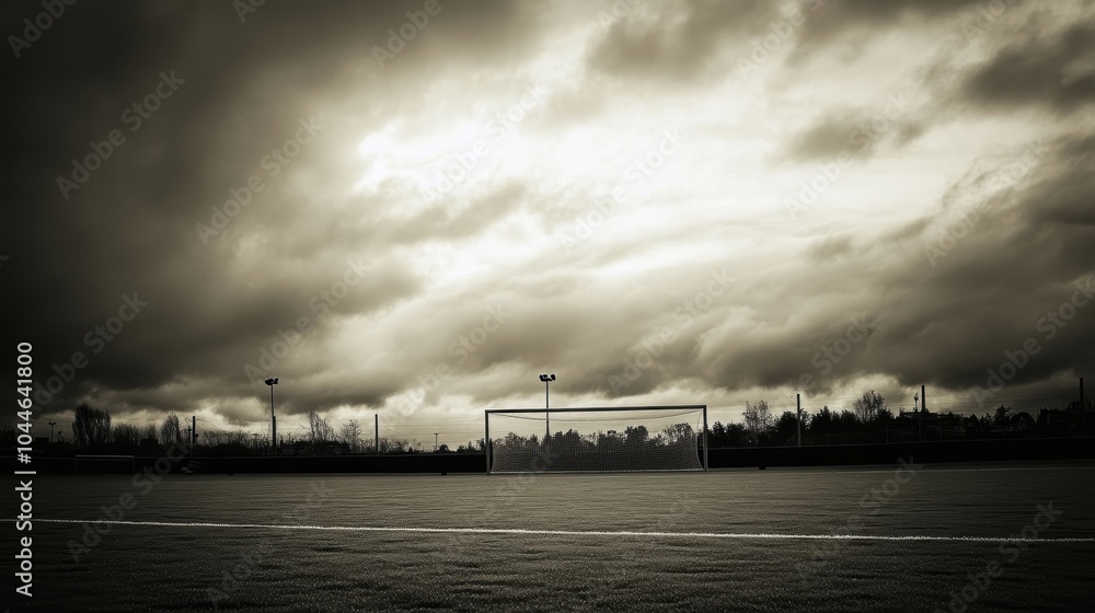 Empty Soccer Field Under Cloudy Skies Empty Soccer Field Under Cloudy Skies