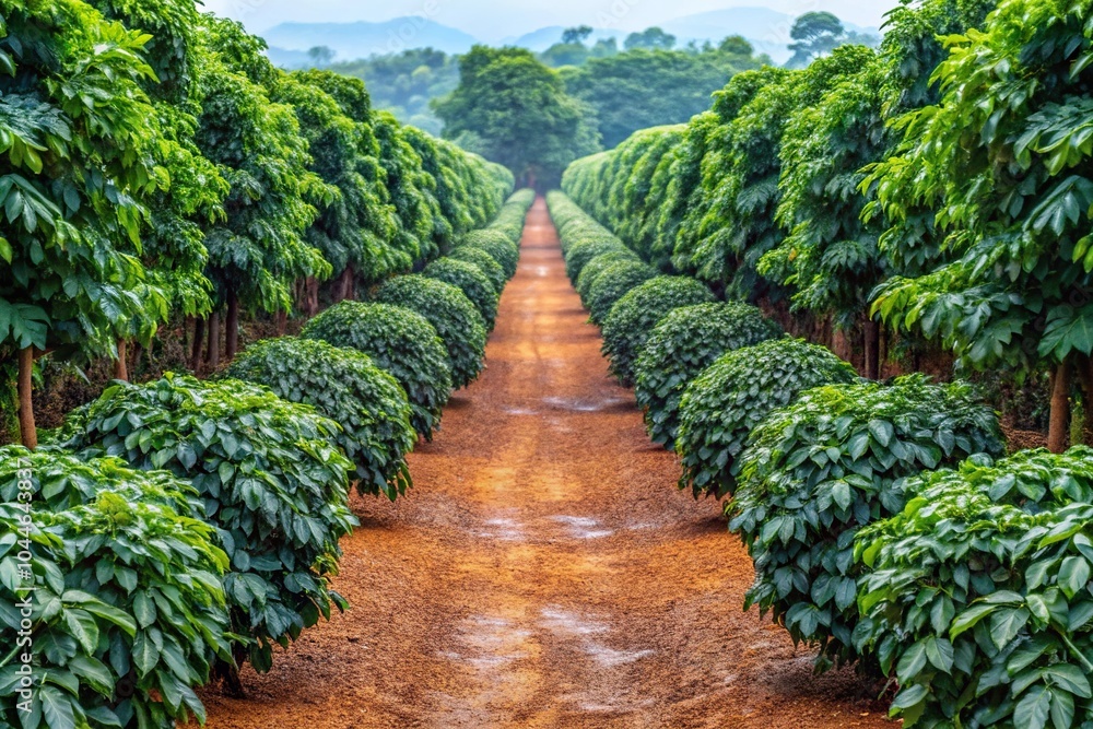 Naklejka premium Symmetrical coffee trees in a garden