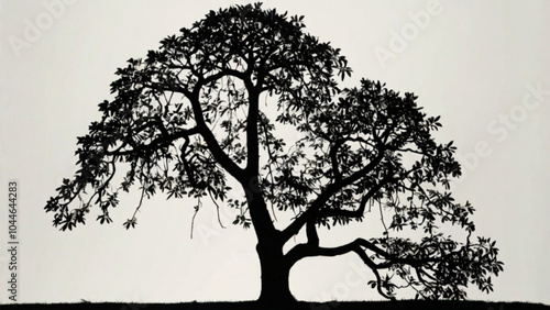dramatic detailed silhouette of a large spreading oak tree.Tree Oak Linden Tree royalty-free stock illustration.A drawing of a tree with the word tree on it.