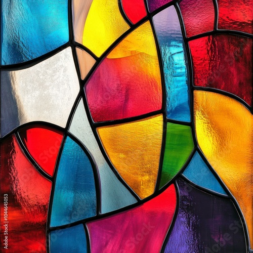 Abstract stained glass window background with bold shapes