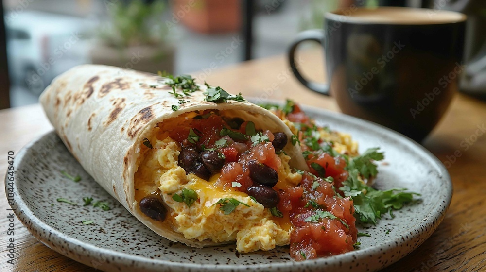 Breakfast burrito with coffee Breakfast burrito with coffee