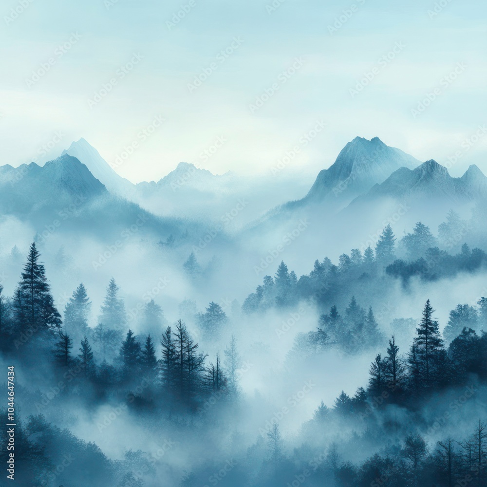 Obraz premium Blurred mountain landscape background with mist