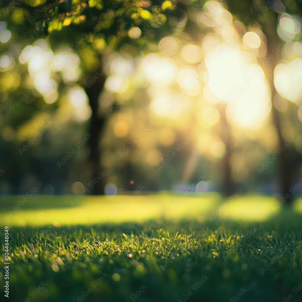 Fototapeta premium Blurred park background with trees and sunlight