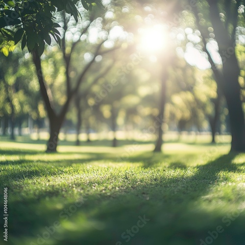 Blurred park background with trees and sunlight