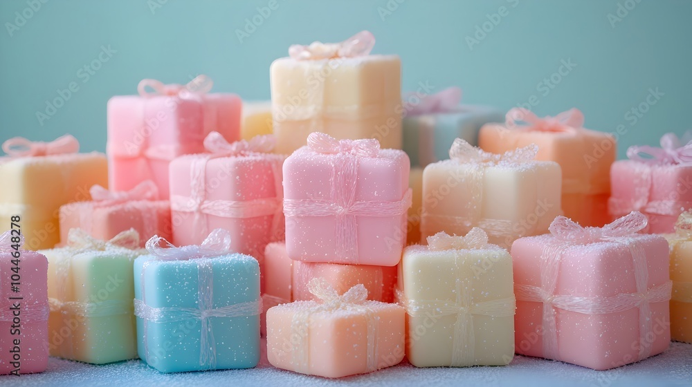 Stack of Tiny Christmas Presents in Pastel Colors Stack of Tiny Christmas Presents in Pastel Colors