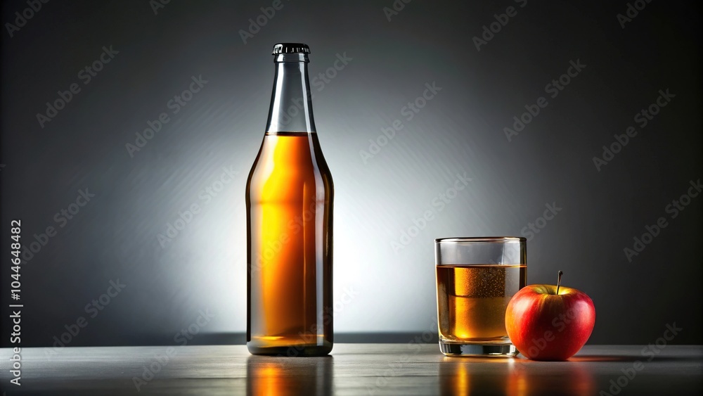Silhouette of apple cider bottle and glass on grey background Silhouette of apple cider bottle and glass on grey background