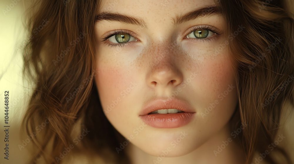 Close-up face of a beautiful woman, pretty face woman with hazel eyes and soft skin