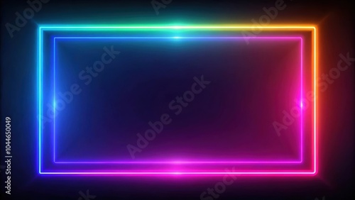 Abstract neon rectangle frame with colorful glow, neon, rectangle, abstract,bright, vibrant, glowing, design, art, background