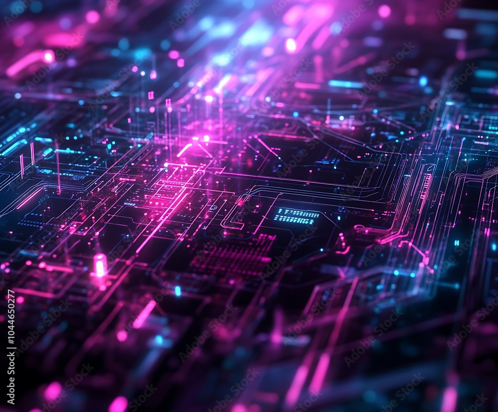 Digital illustration with purple and dark theme, high tech wallpaper design abstract background, digital and binary lights and shapes Digital illustration with purple and dark theme, high tech wallpaper design abstract background, digital and binary lights and shapes