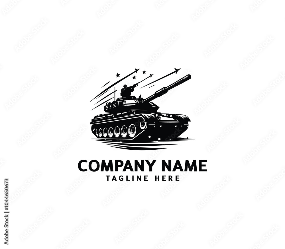 Vector military Tank logo design. Black silhouette of a military tank. Military machine logotype Vector military Tank logo design. Black silhouette of a military tank. Military machine logotype