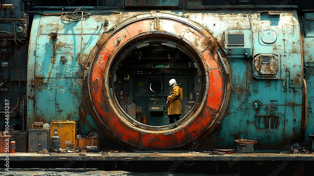 Futuristic Spaceship Door with Astronaut Inside Futuristic Spaceship Door with Astronaut Inside