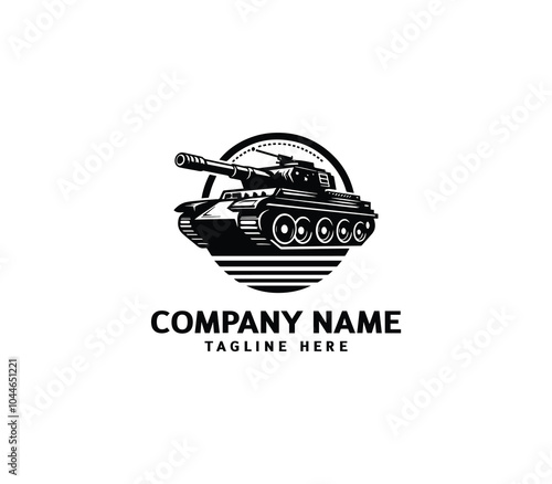 Vector military Tank logo design. Black silhouette of a military tank. Military machine logotype photo