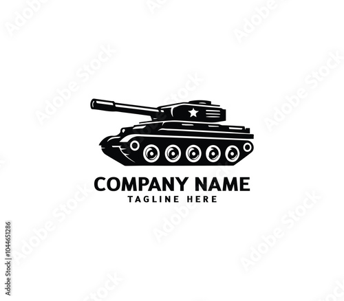 Vector military Tank logo design. Black silhouette of a military tank. Military machine logotype