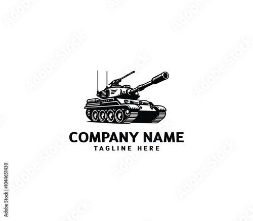 Vector military Tank logo design. Black silhouette of a military tank. Military machine logotype