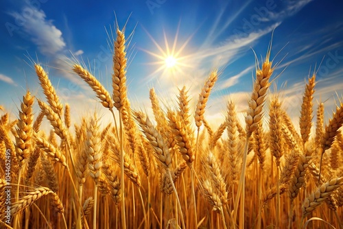 Symmetrical golden harvest bundles of wheat stalks in the sun agricultural abundance