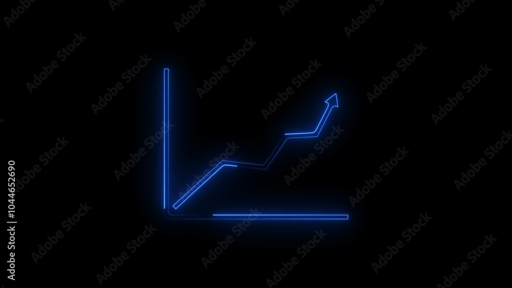 Growth. Rising success graph chart with a neon line. Upward trend, economy progress, company revenue, financial performance, lead manager, company growth, Black background.