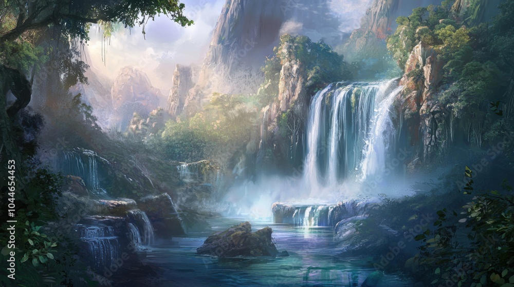 Cascading Serenity: A Tranquil Waterfall in Nature's Embrace Cascading Serenity: A Tranquil Waterfall in Nature's Embrace