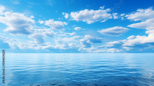  sky over calm sea. Blue sea and sunny sky on horizon over calm water photo