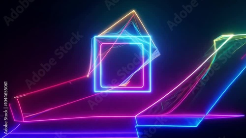 Wallpaper Mural Abstract neon lines create a vibrant square shape against a dark background, showcasing a colorful display of glowing energy. This design embodies a modern, futuristic aesthetic Torontodigital.ca