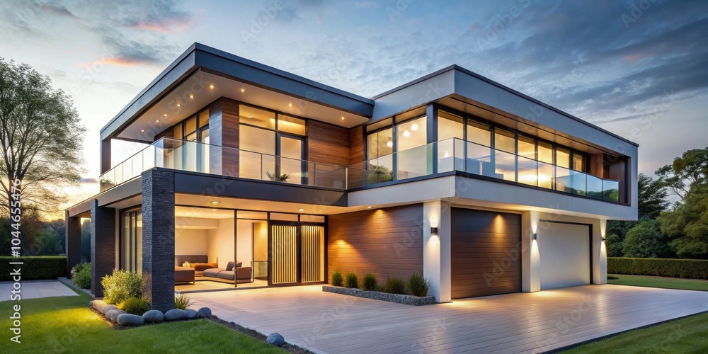 Modern house with large windows and sleek design on a background, home, architecture, modern, minimalist,background Modern house with large windows and sleek design on a background, home, architecture, modern, minimalist,background