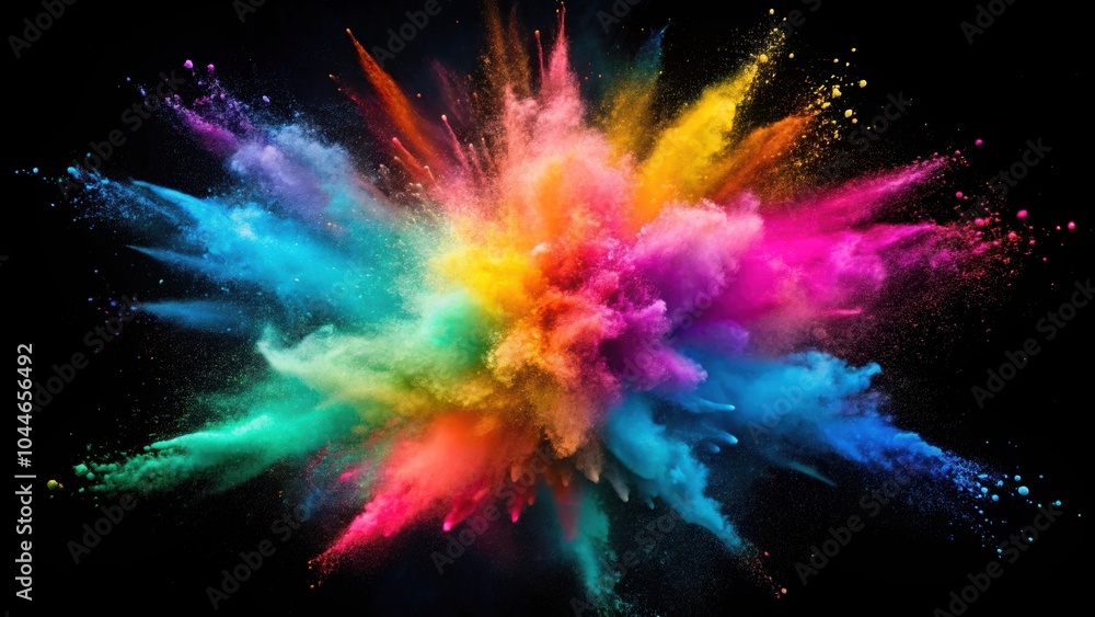 Colorful powder explosion on gradient dark background, freeze motion, colorful, powder, explosion Colorful powder explosion on gradient dark background, freeze motion, colorful, powder, explosion