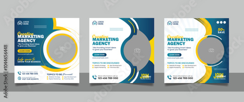 Digital Marketing Social Media Post Template, Online Live Webinar, Business Conference Web Banner Square Flyer Template Set.