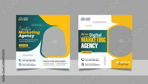 Digital Marketing Social Media Post Template, Online Live Webinar, Business Conference Web Banner Square Flyer Template Set.