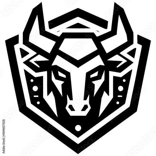 A sharp, angular badge with a cybernetic bull