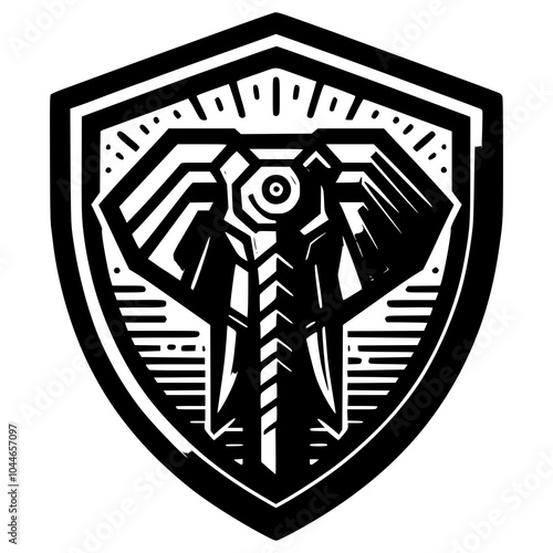 angular badge with a cybernetic elephant
