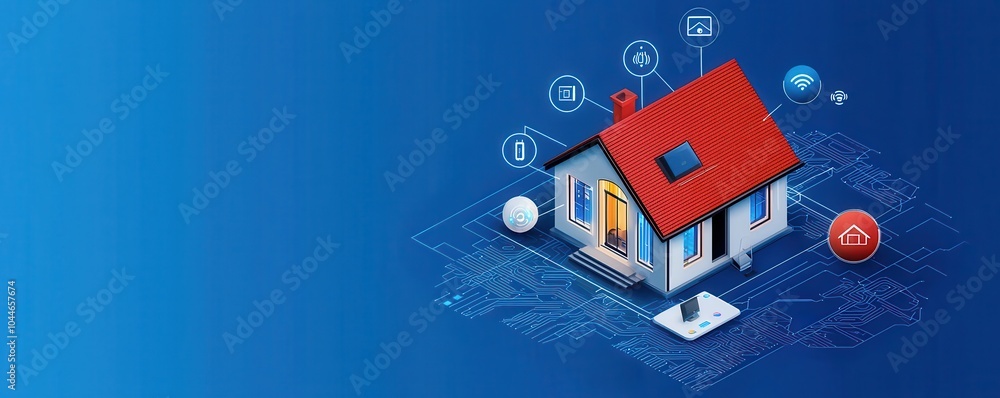 Smart home concept with modern connected devices and a house. Smart home concept with modern connected devices and a house.