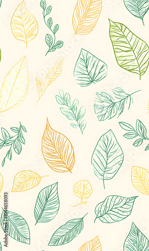 Whimsical Floral and Foliage Designs seamless pattern: Playful Doodles, Geometric Leaves, and Elegant Wildflowers in Bold and Soft Color Palettes.